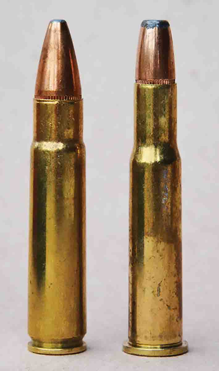 The .35 Remington (left) is compared to the .30-30 Winchester (right). The .35 offers notably greater terminal performance, especially on black bears and feral hogs.
